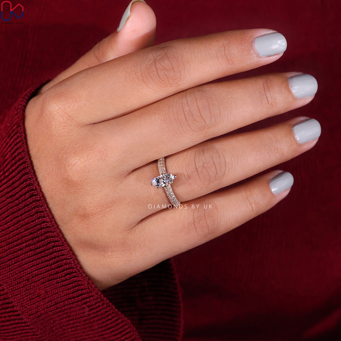 Two Sided Pave Set Marquise Diamond Ring