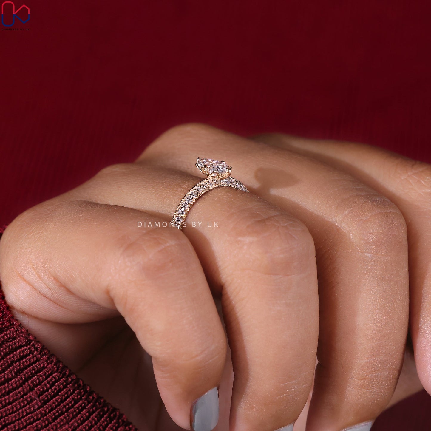Two Sided Pave Set Marquise Diamond Ring