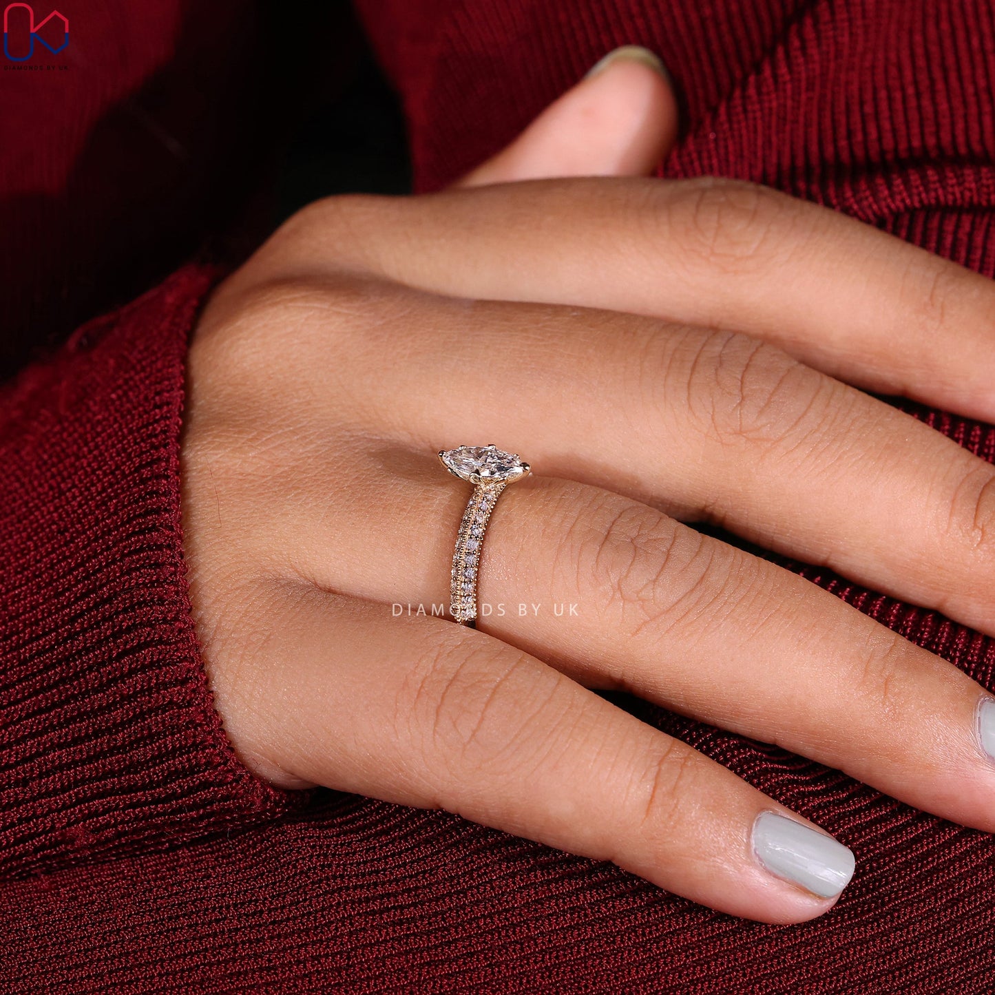 Two Sided Pave Set Marquise Diamond Ring