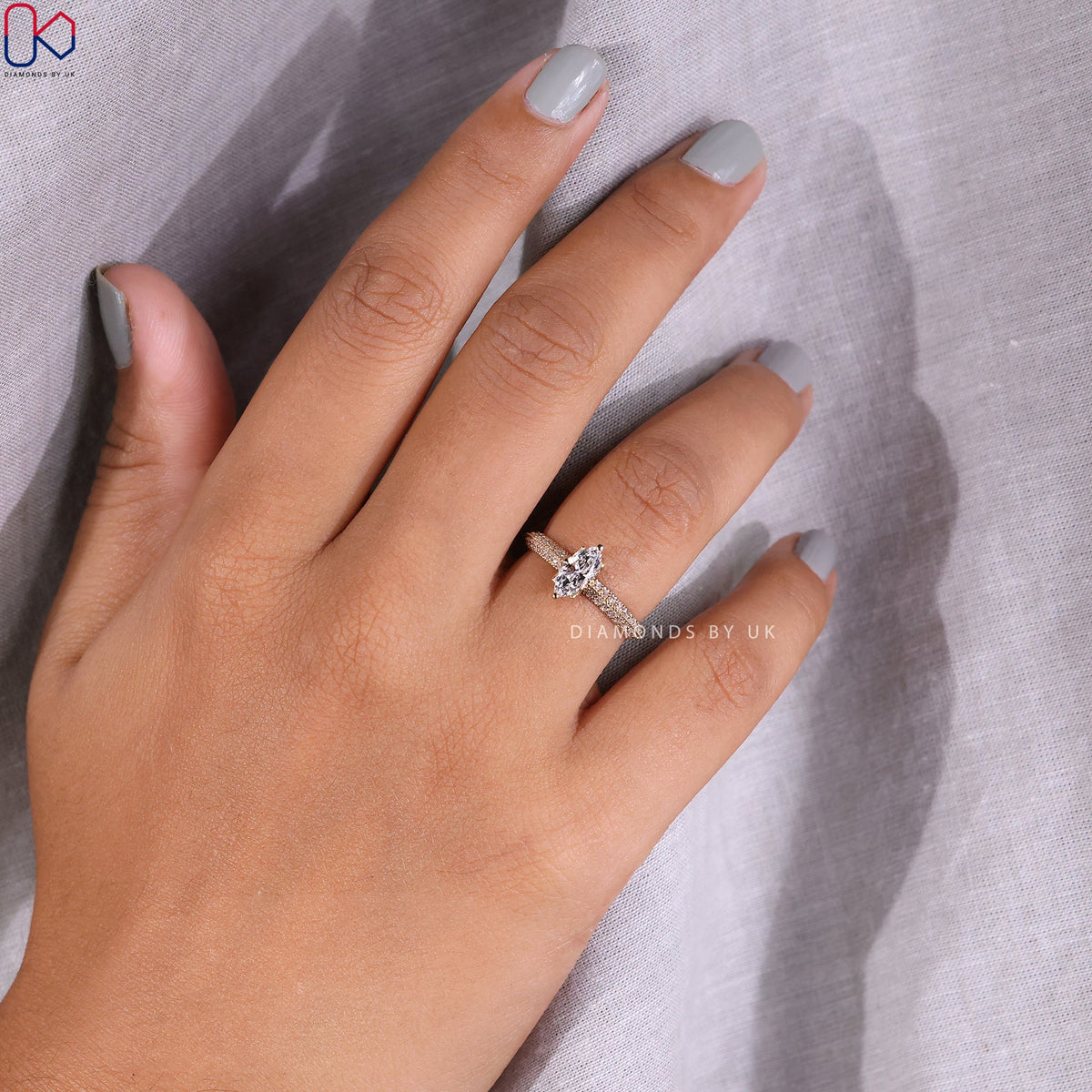Two Sided Pave Set Marquise Diamond Ring