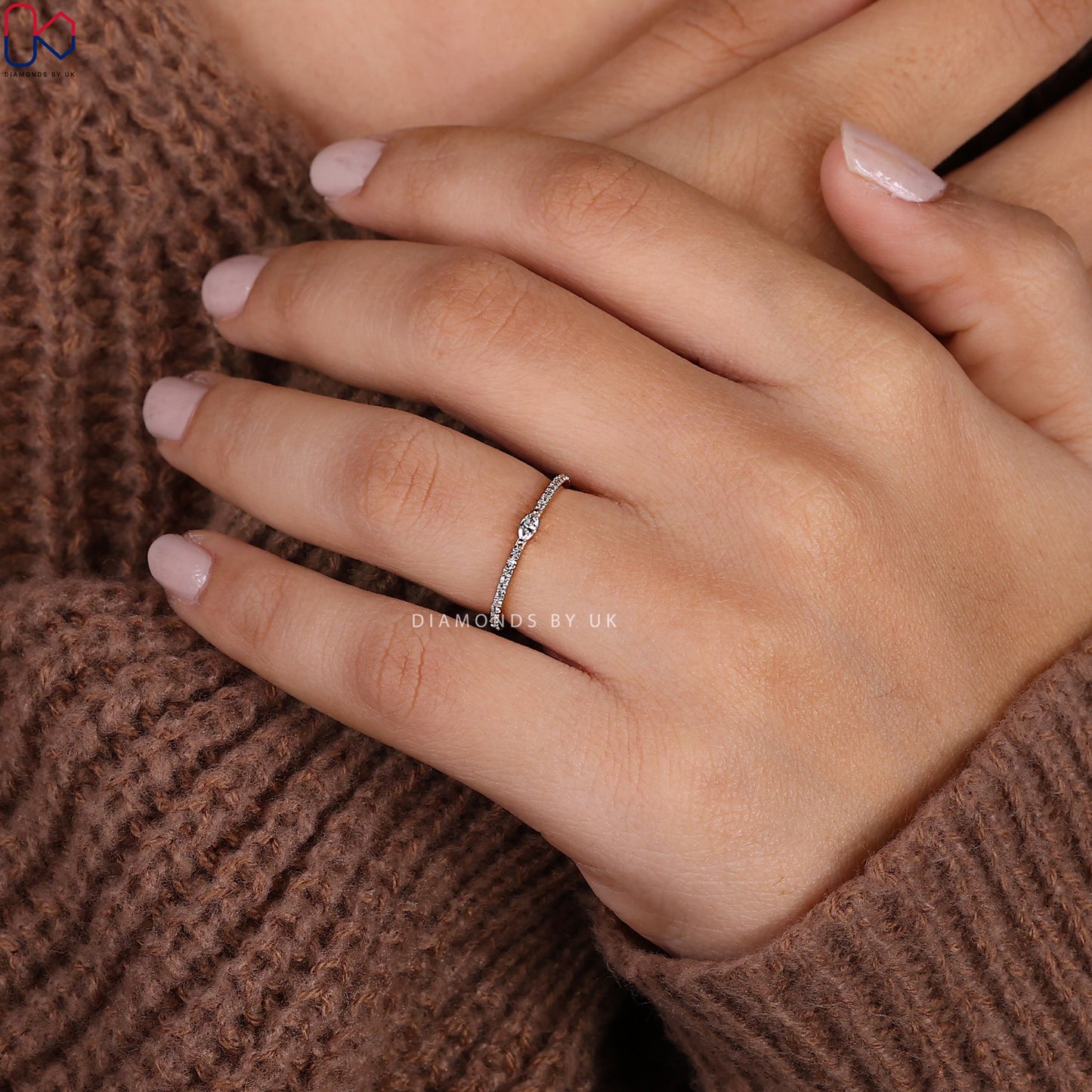 Marquise Cut Minimalist Wedding Band