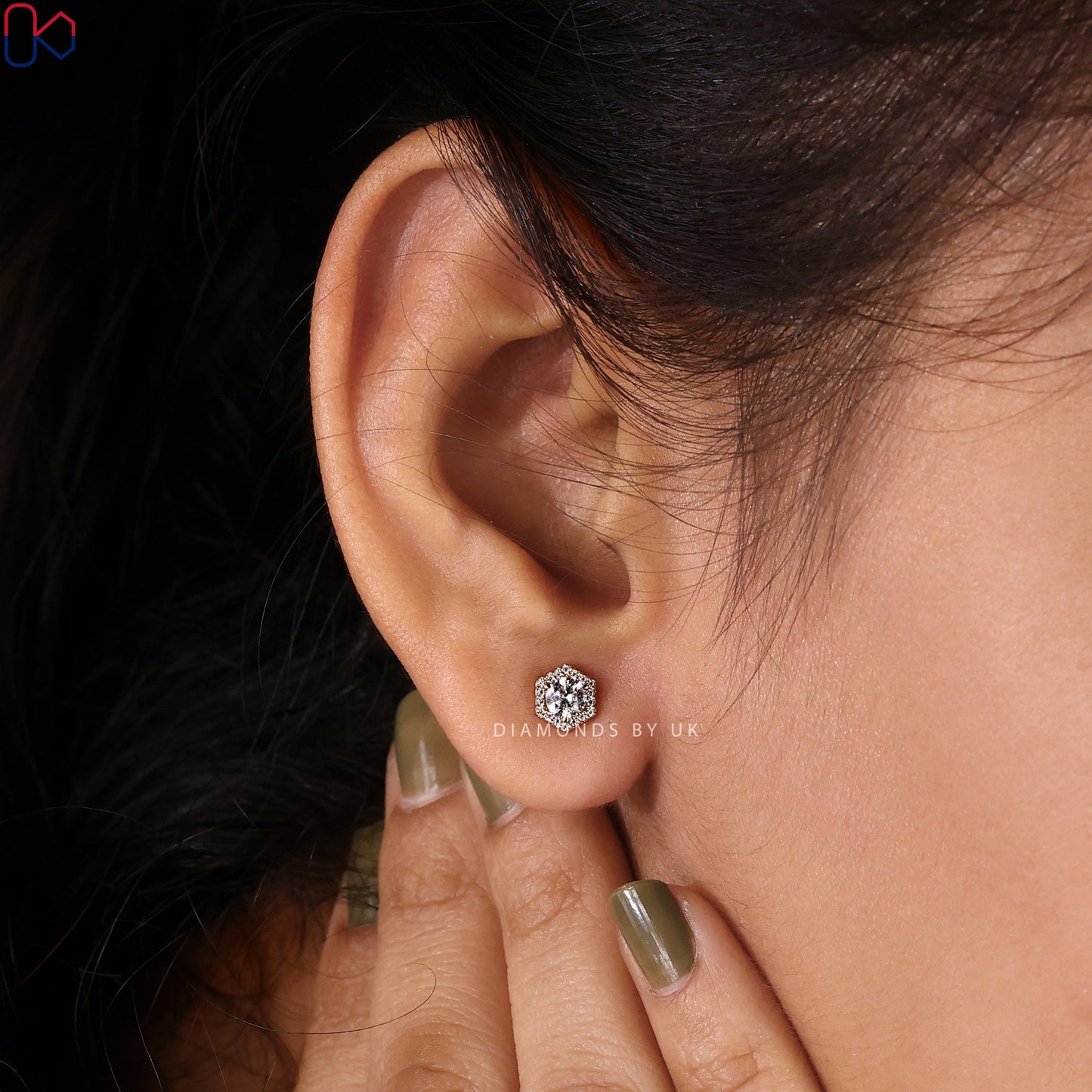 Round Diamond Halo Stud Earrings