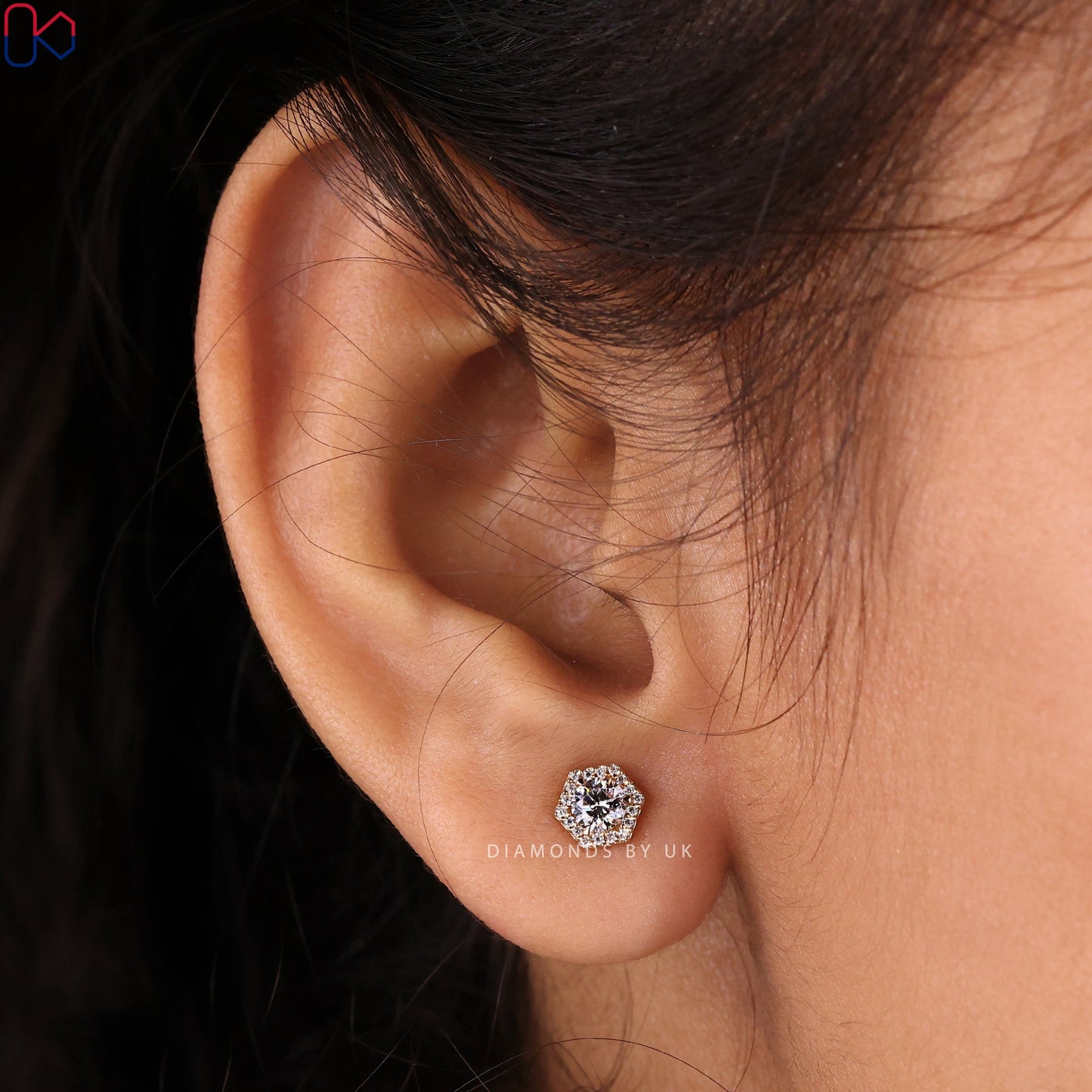 Round Diamond Halo Stud Earrings