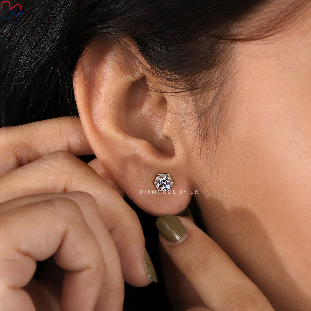 Round Diamond Halo Stud Earrings