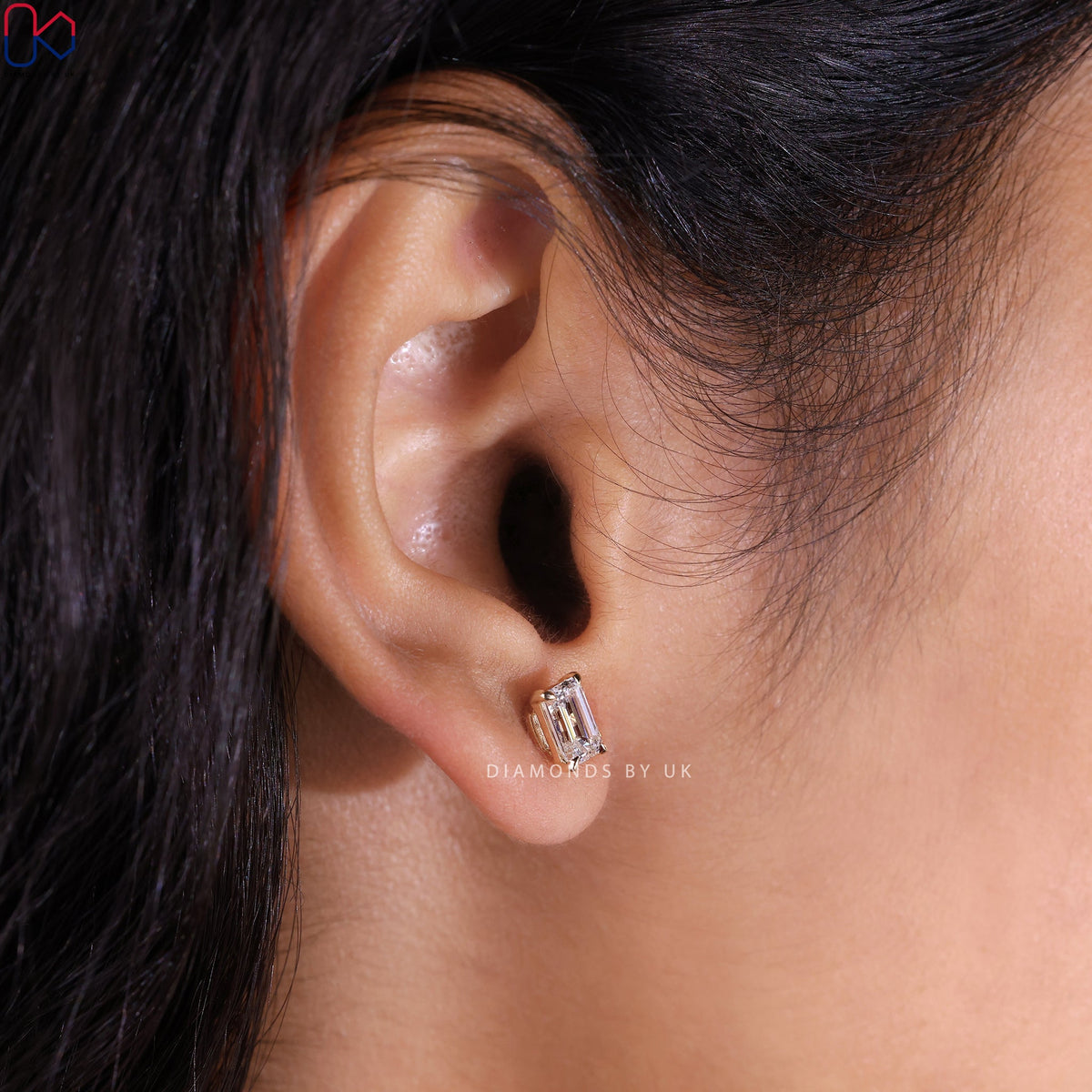Yellow Gold Emerald Cut Diamond Earrings