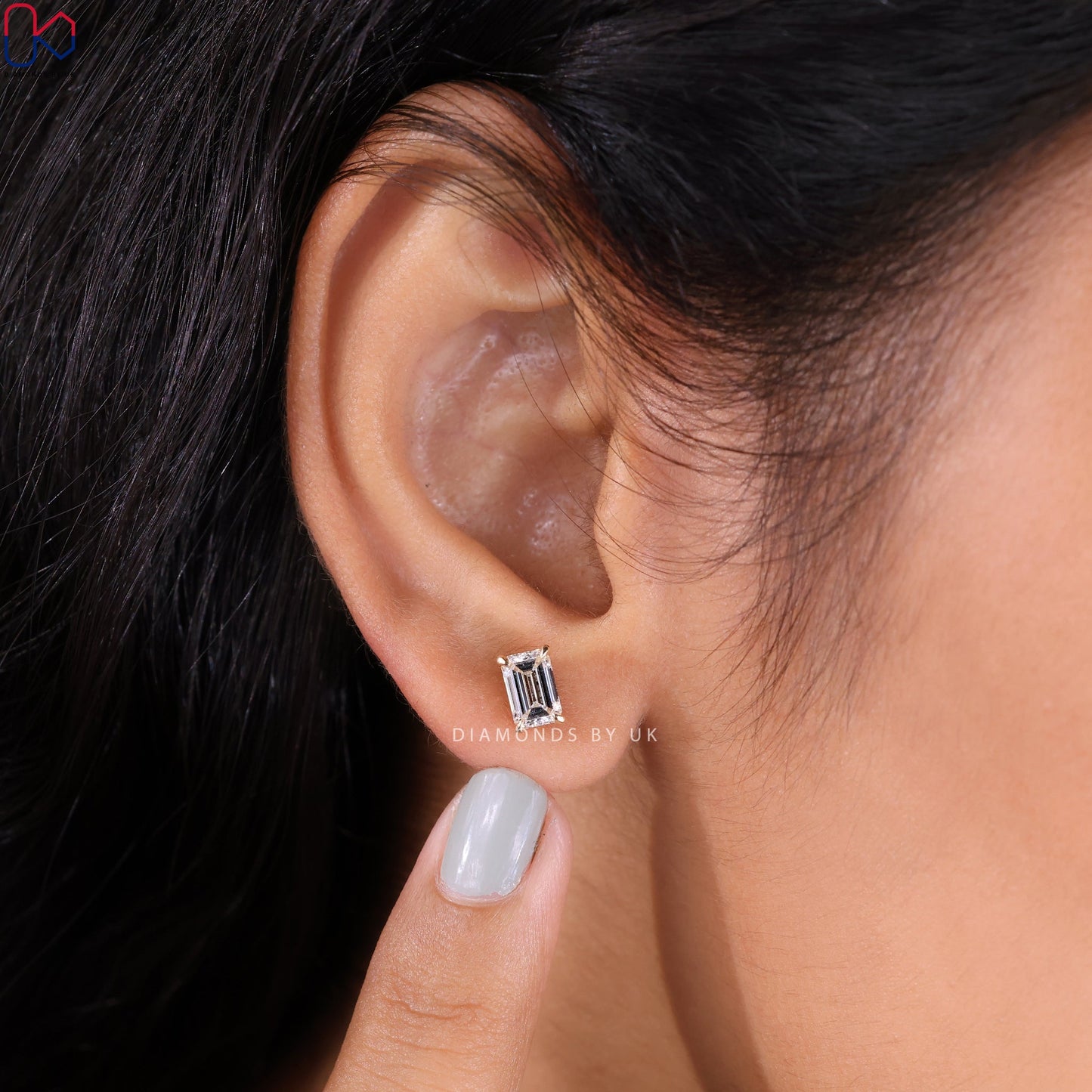 Yellow Gold Emerald Cut Diamond Earrings