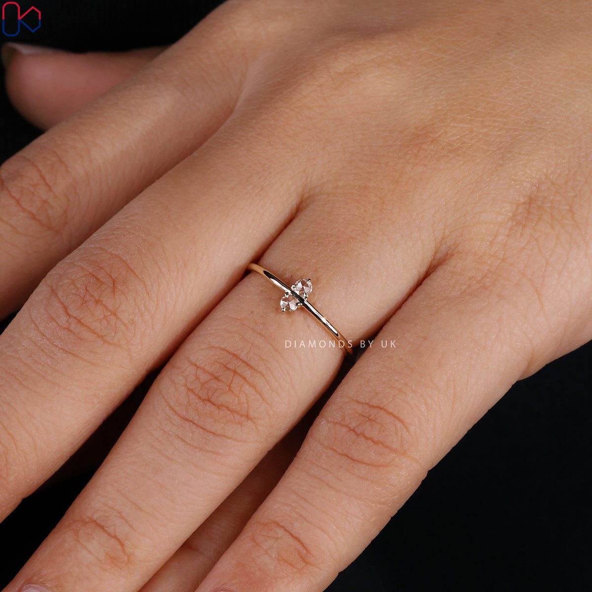 Round Rose Cut Two Stone Engagement Ring