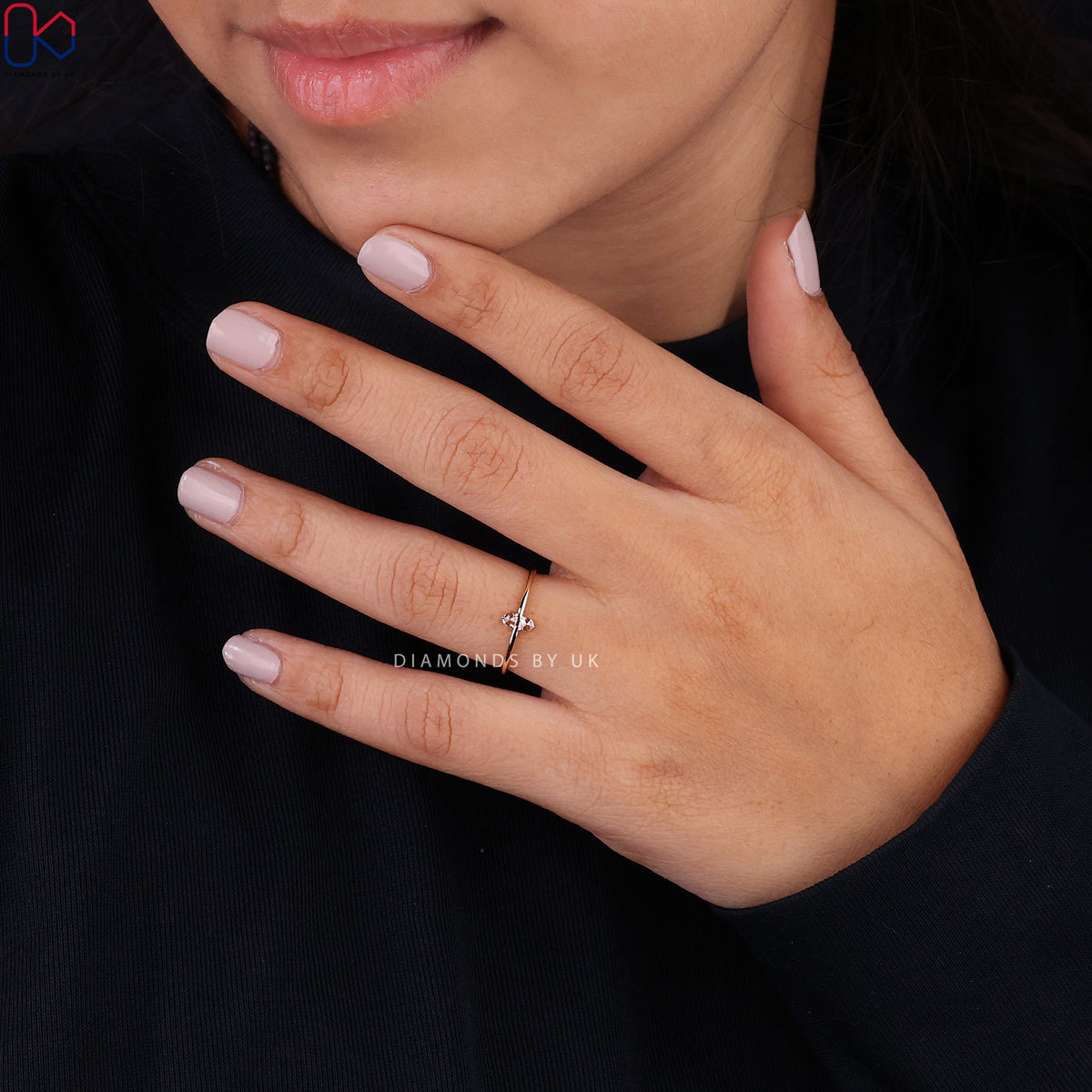 Round Rose Cut Two Stone Engagement Ring