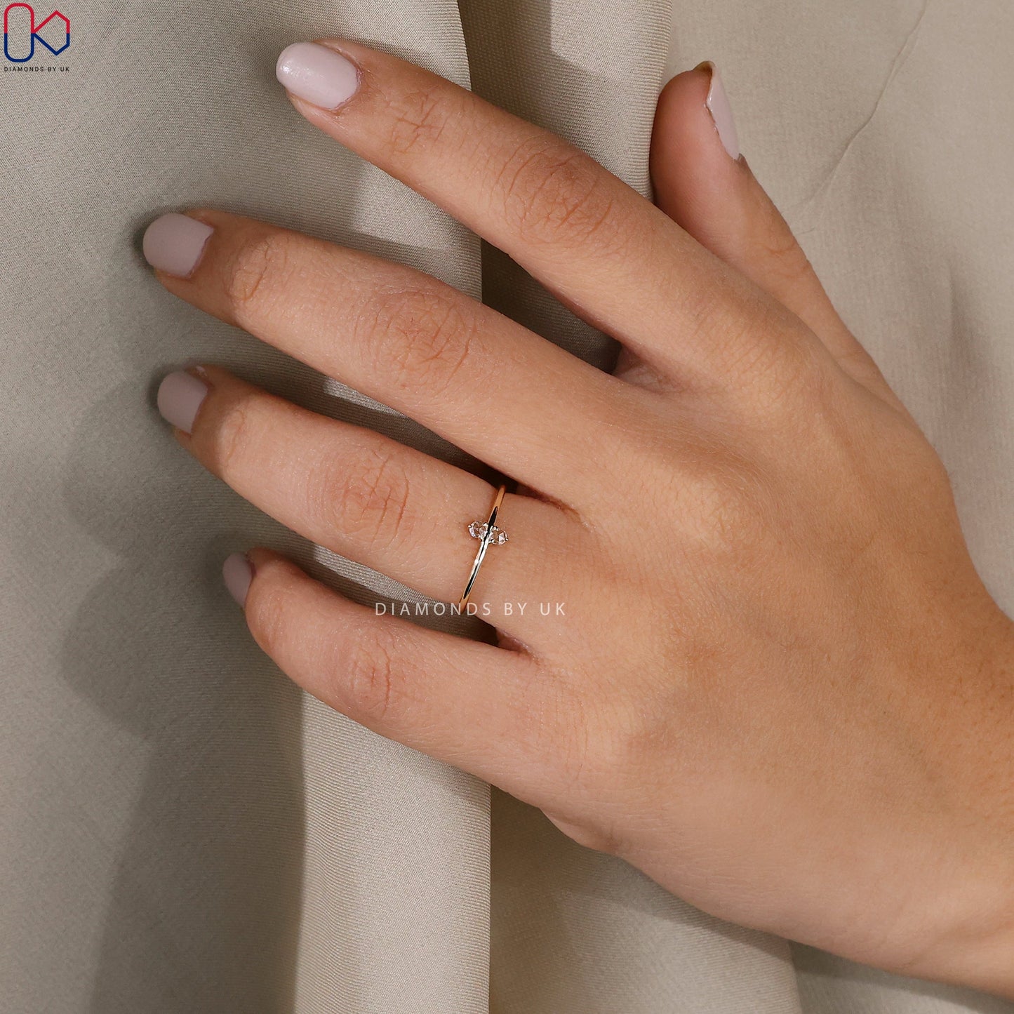 Round Rose Cut Two Stone Engagement Ring