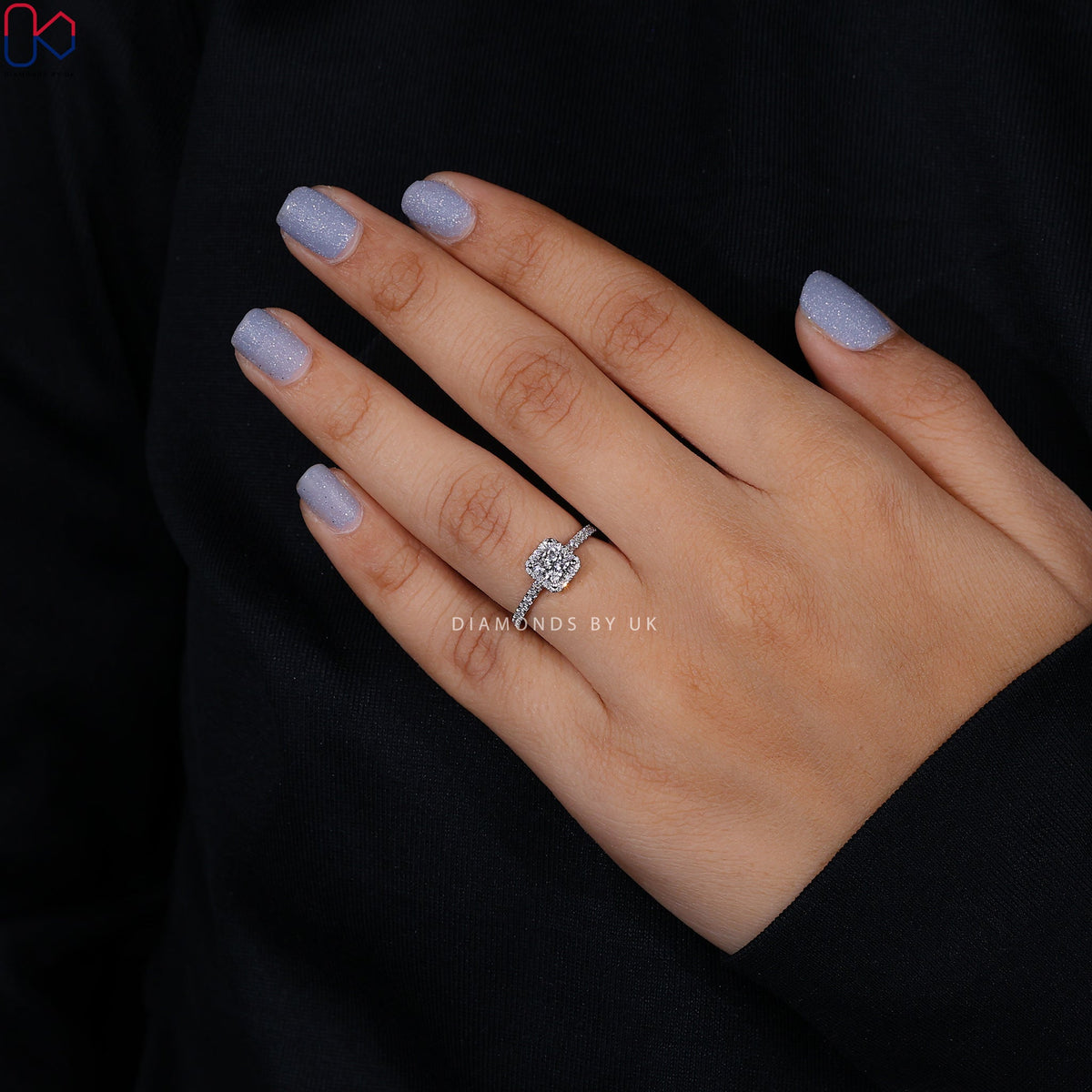 Princess Cut Engagement Ring With Halo and Pave Setting