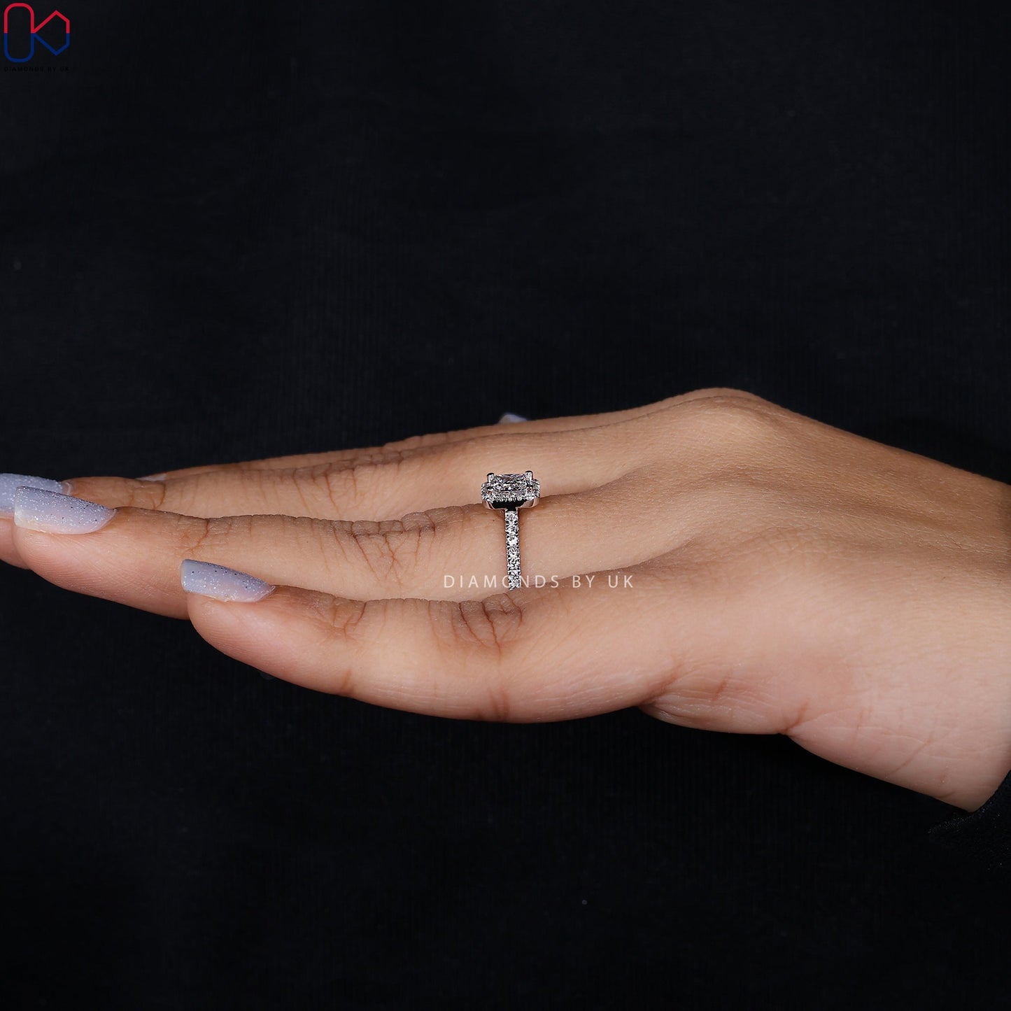 Princess Cut Engagement Ring With Halo and Pave Setting