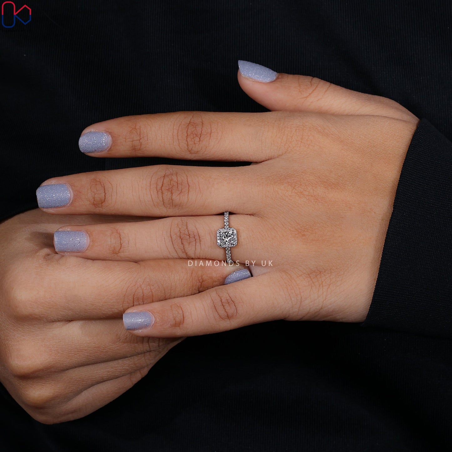 Princess Cut Engagement Ring With Halo and Pave Setting