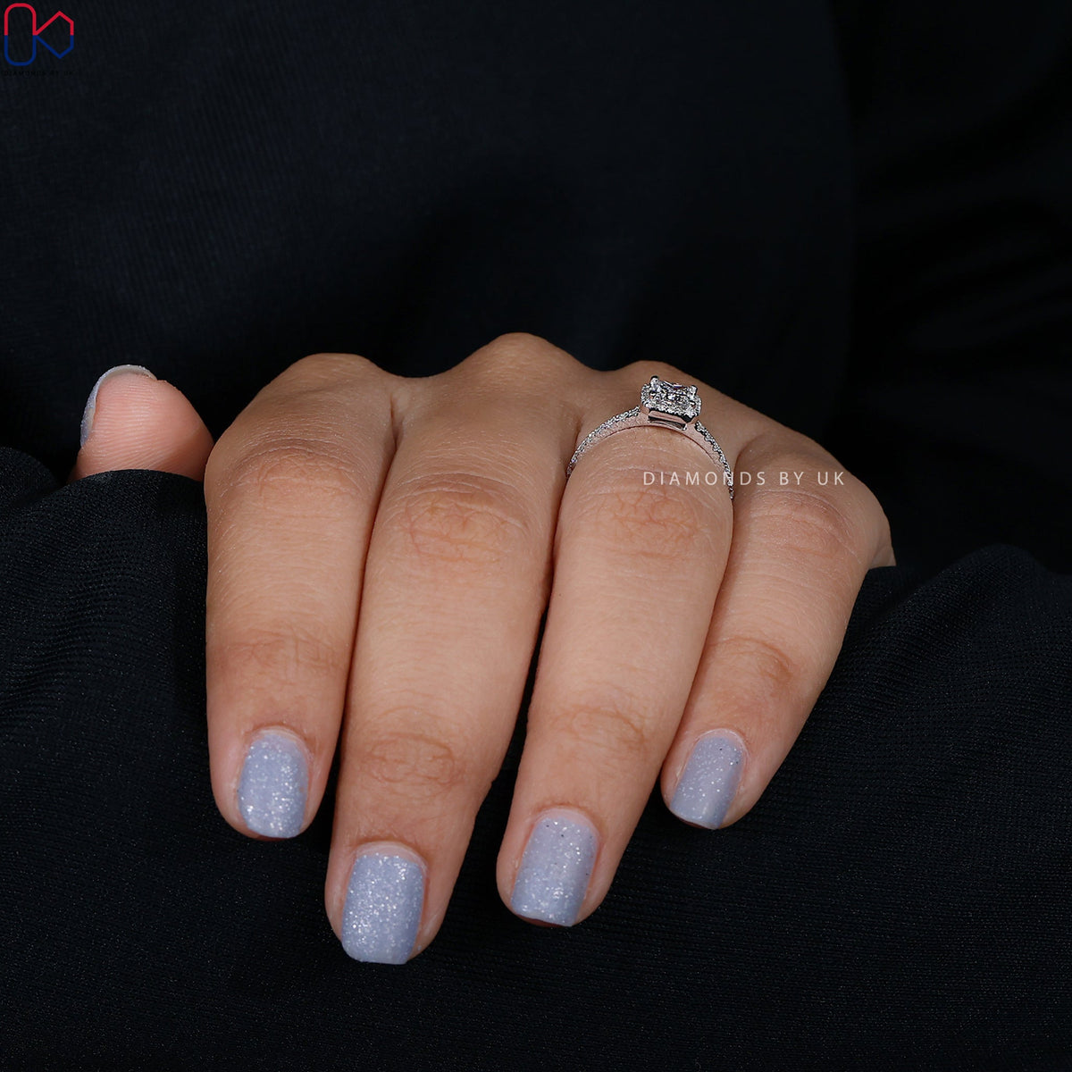 Princess Cut Engagement Ring With Halo and Pave Setting