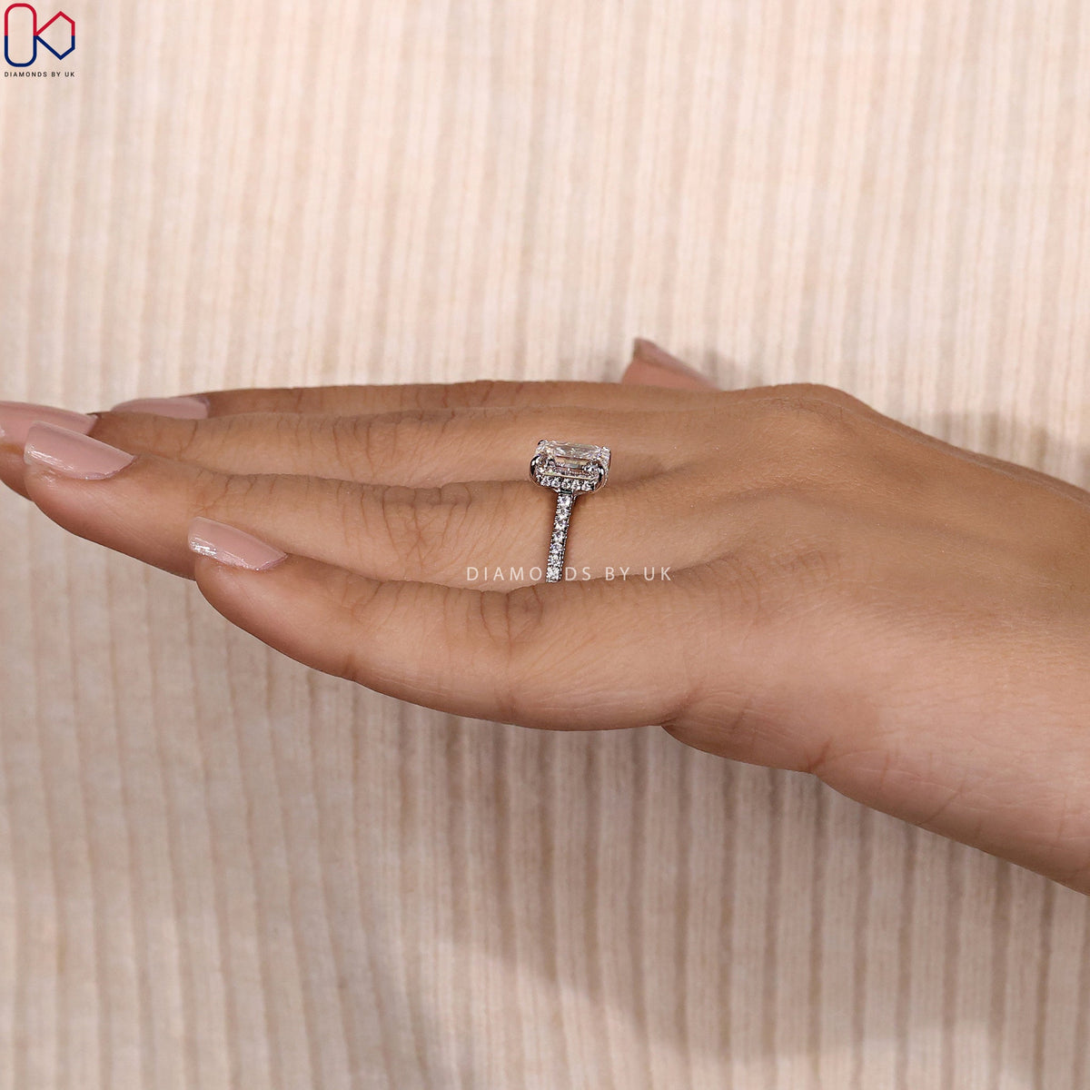 Emerald Cut Diamond Engagement Ring In Pave Setting