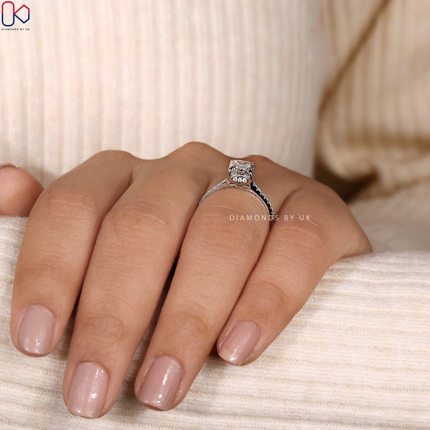 Emerald Cut Diamond Engagement Ring In Pave Setting