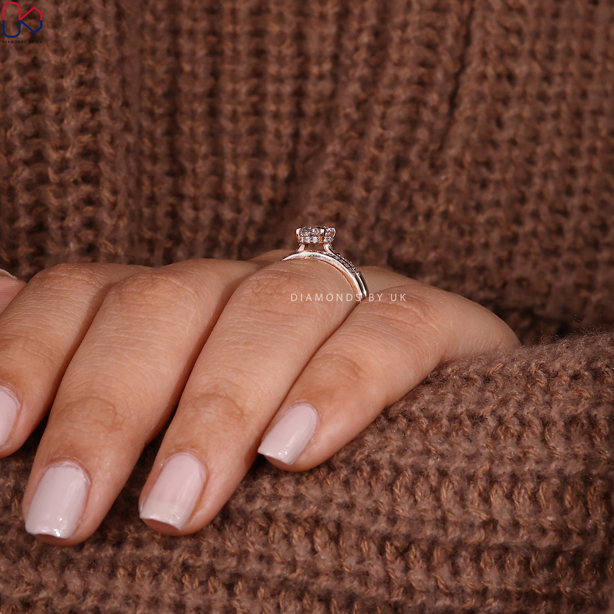 Rose Gold Oval Engagement Ring With Wedding Band