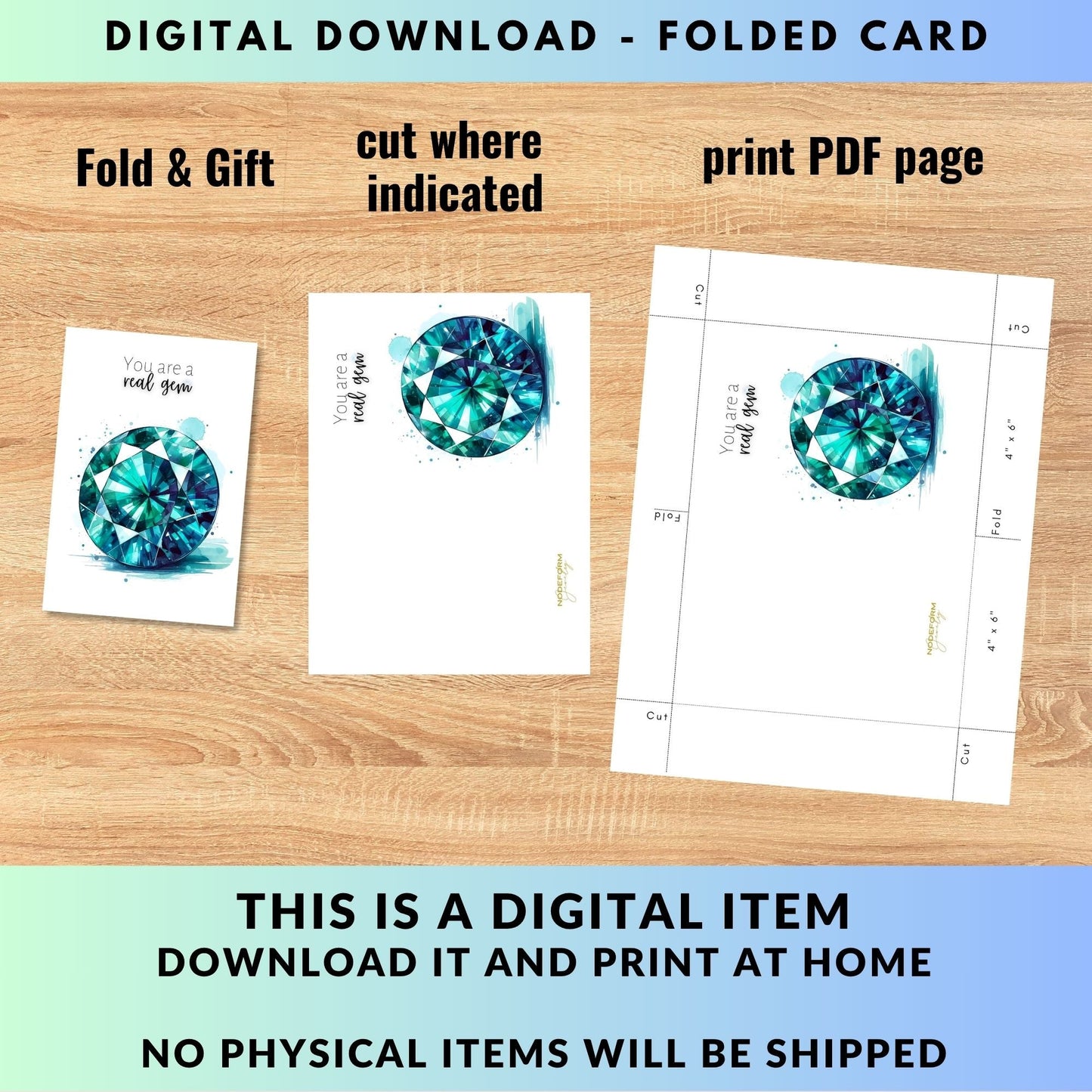 You are a real gem | Watercolor Round Teal Sapphire Greeting Card