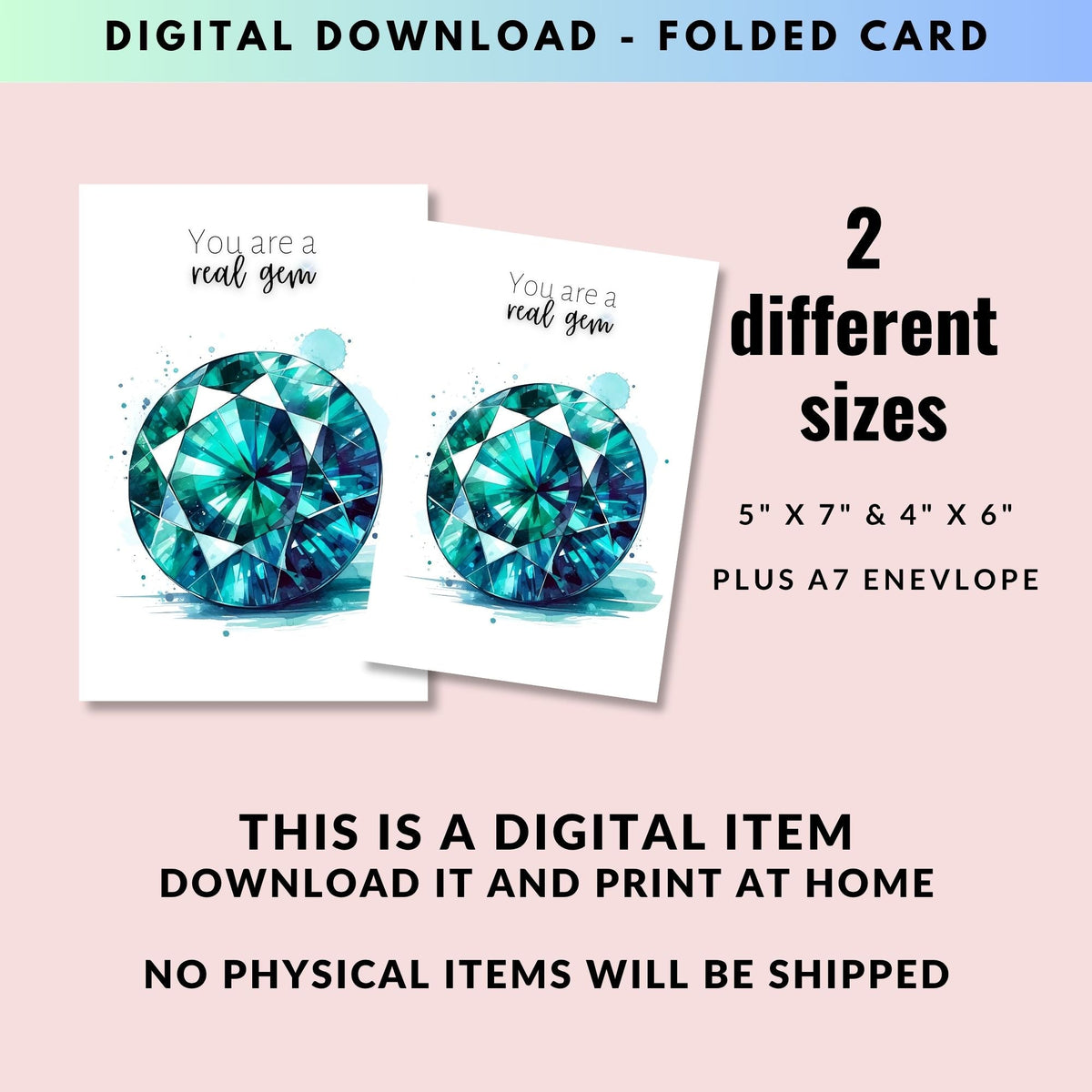 You are a real gem | Watercolor Round Teal Sapphire Greeting Card