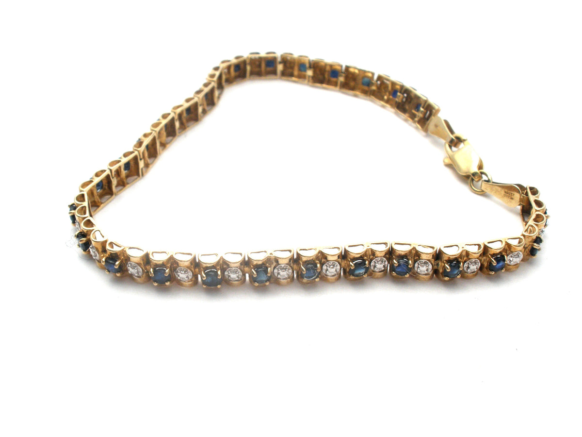 Sapphire & Diamond Tennis Bracelet 10K Gold