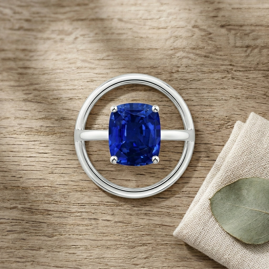 Prong-Set Cushion Blue Sapphire Solitaire Ring