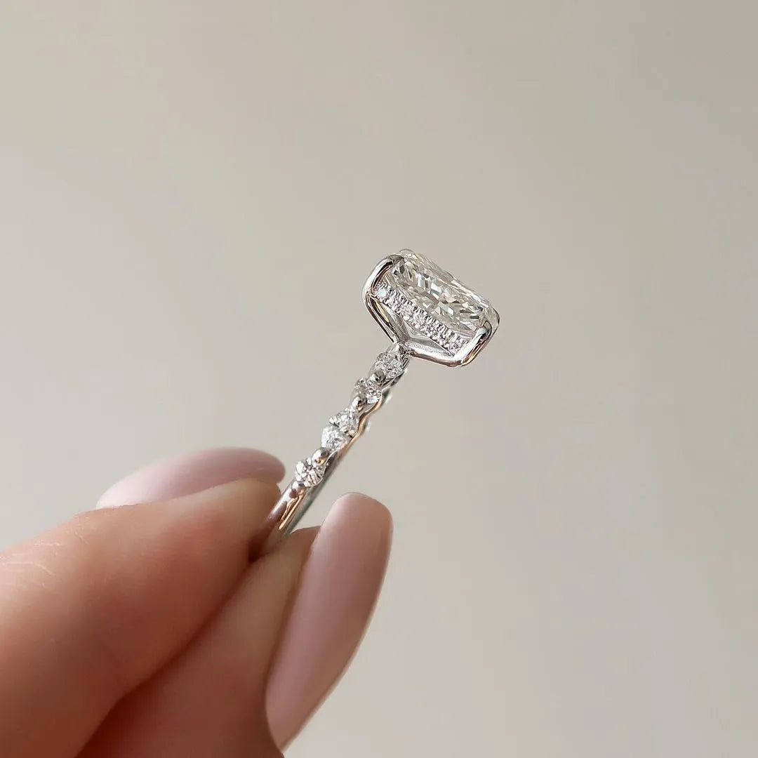 Lavish Radiant Cut 3.5ct Side Stone Engagement Ring In Sterling Silver