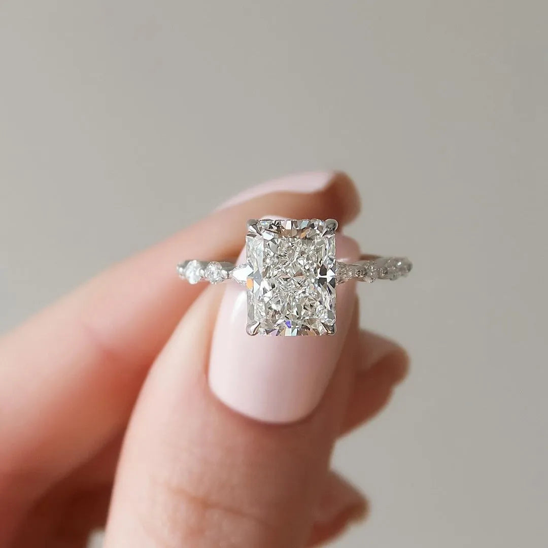 Lavish Radiant Cut 3.5ct Side Stone Engagement Ring In Sterling Silver
