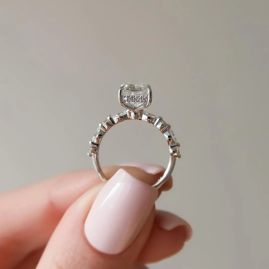 Lavish Radiant Cut 3.5ct Side Stone Engagement Ring In Sterling Silver