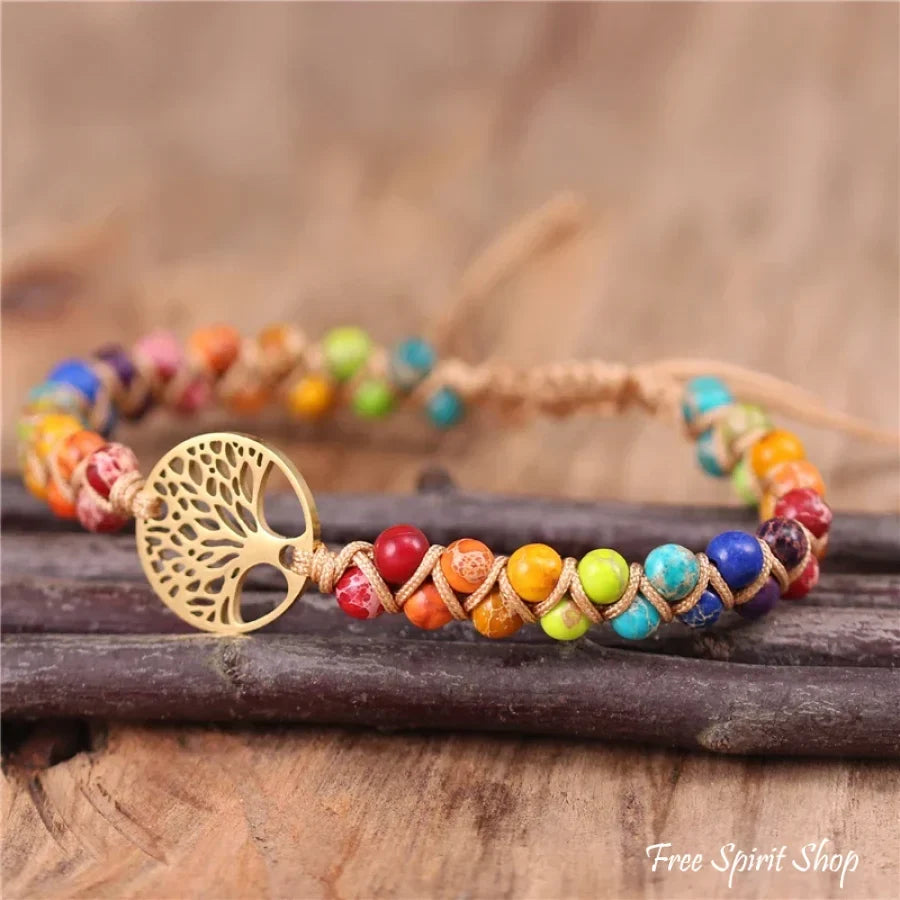 7 Chakra Tree of Life Braided Adjustable Bead Bracelet
