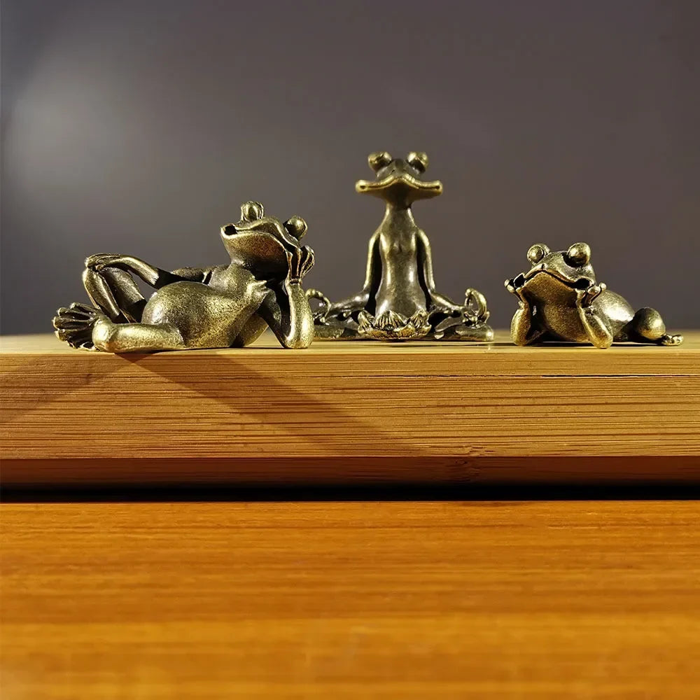 Miniature Brass Frog Incense Holder Sculpture