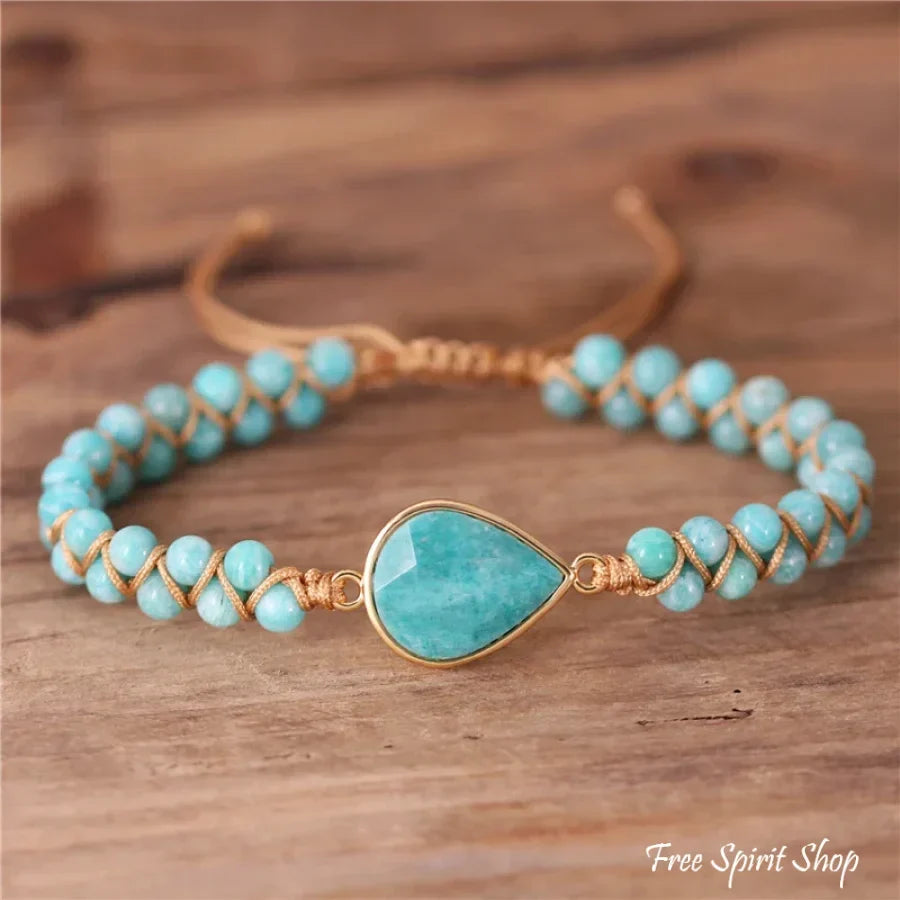 Natural Amazonite Teardrop Adjustable Bead Bracelet