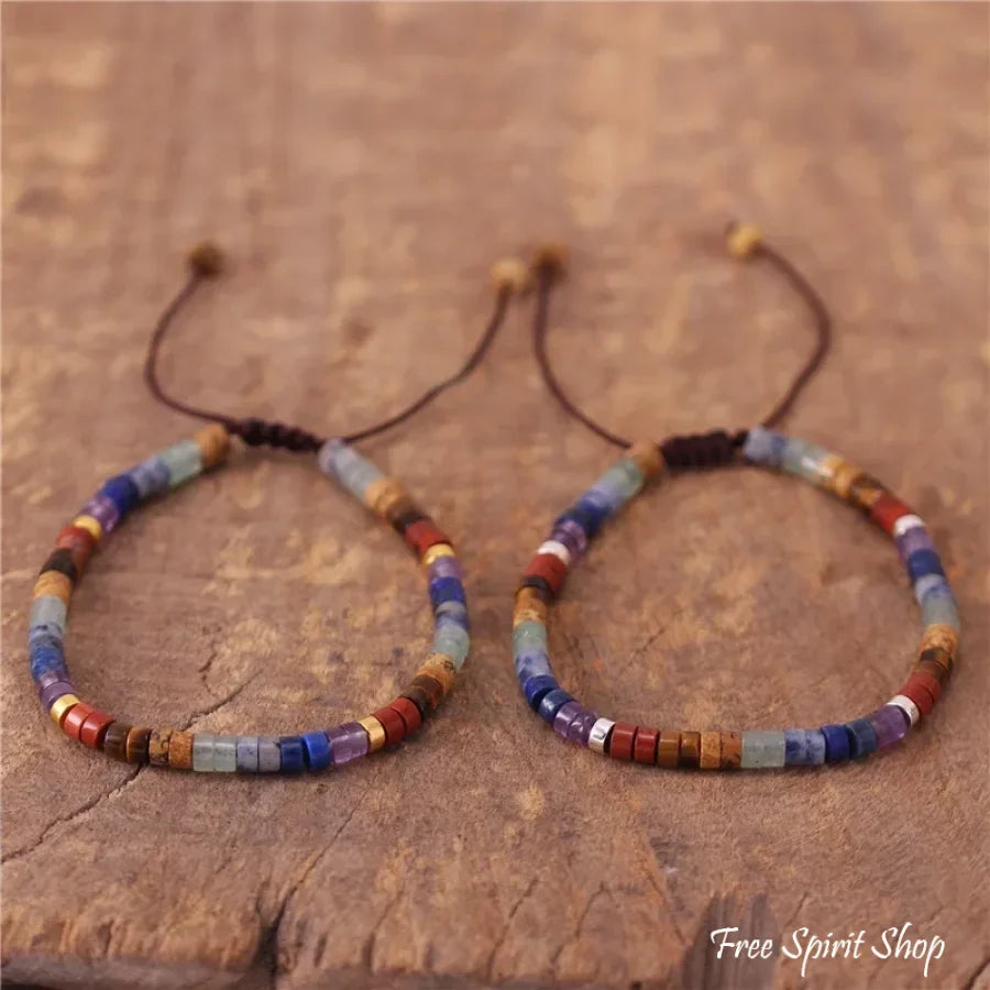 Natural 7 Chakra Gemstone Adjustable Bead Bracelet