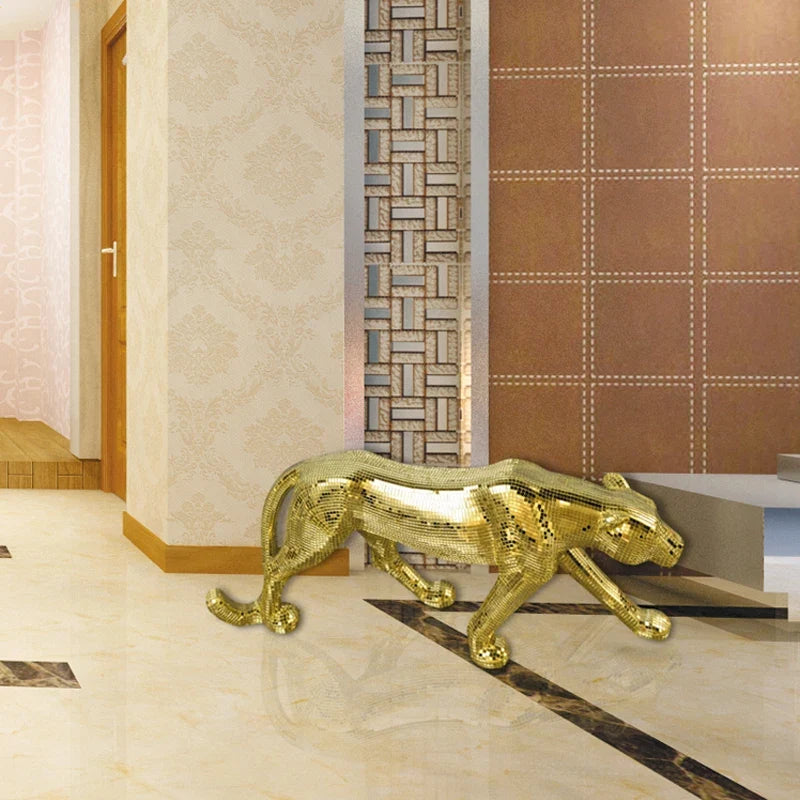 Mirror-Tile Leopard Sculpture