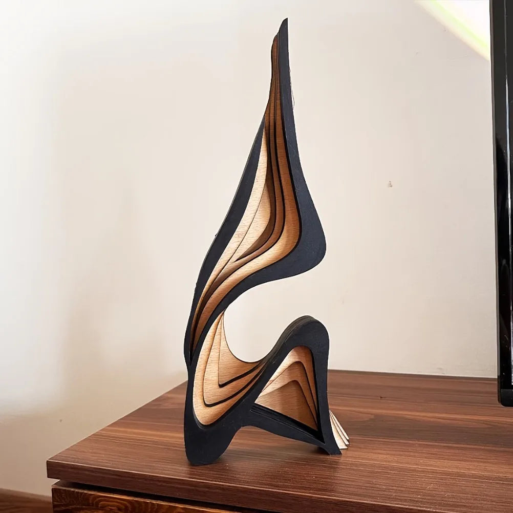 Layered Abstract Wood Flame Sculpture