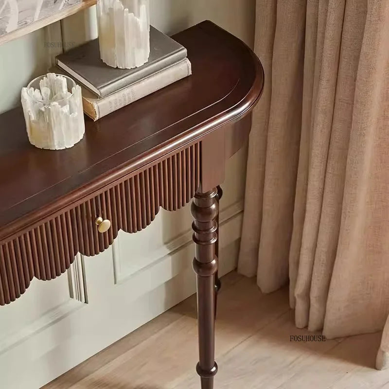 Semicircular Solid Wood Entryway Console Table