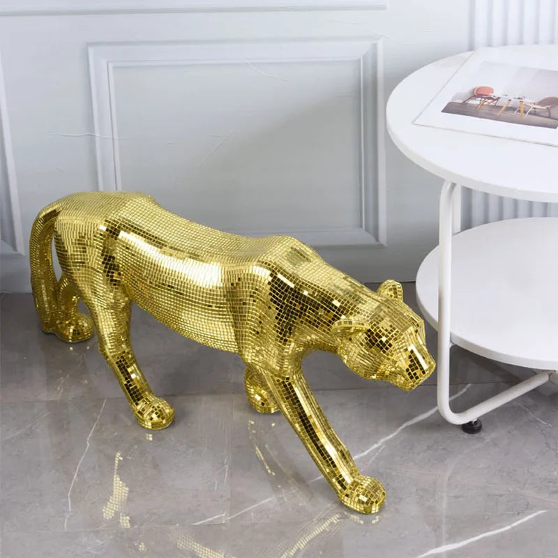 Mirror-Tile Leopard Sculpture