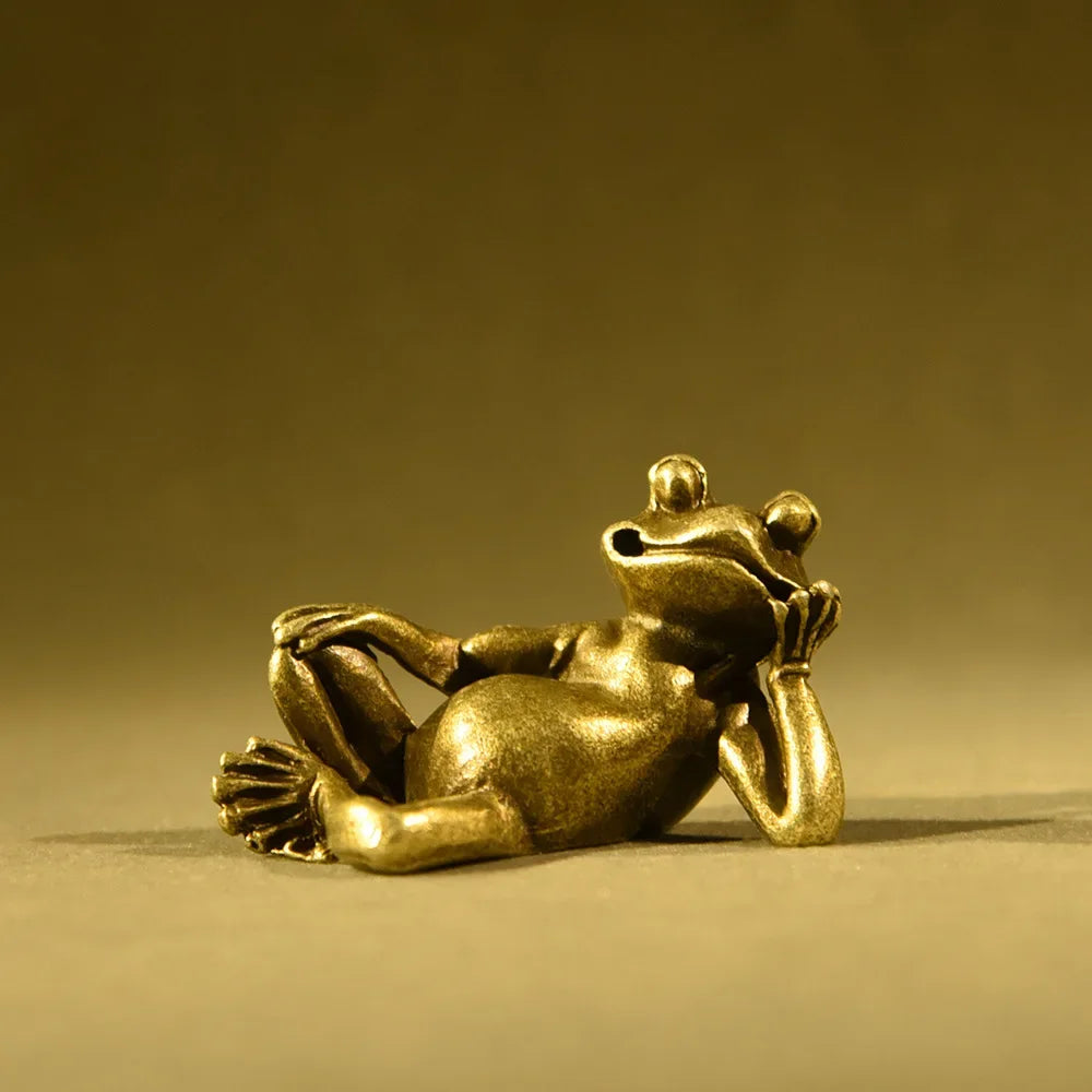 Miniature Brass Frog Incense Holder Sculpture