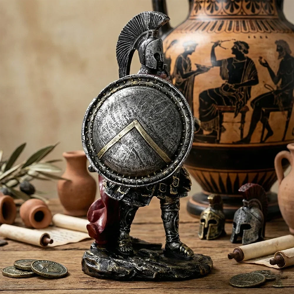 THE PAUSANIAS
Spartan Shield-Bearer Sculpture · Hand-Finished Resin