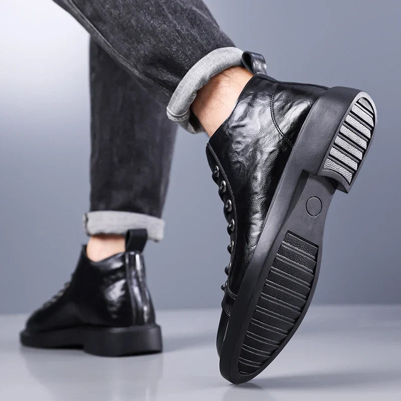 The Beckett — High-Top Lace-Up Boot in Tumbled Leather