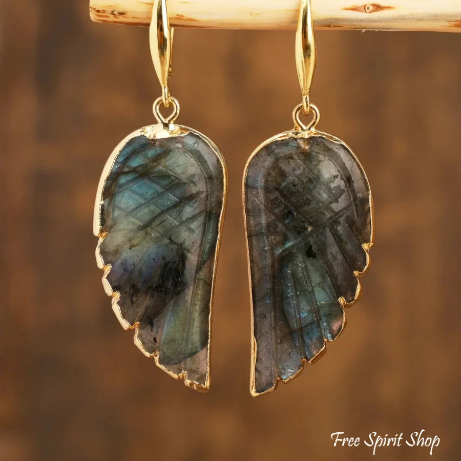 Natural Labradorite Angel Wings Earrings