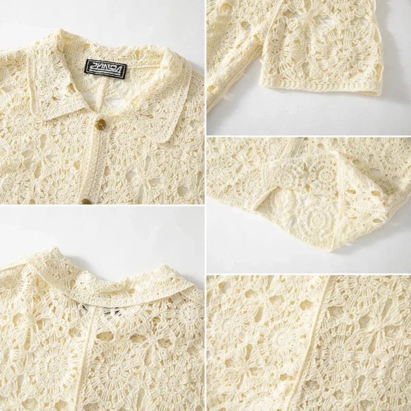 Open Crochet Knit Shirt