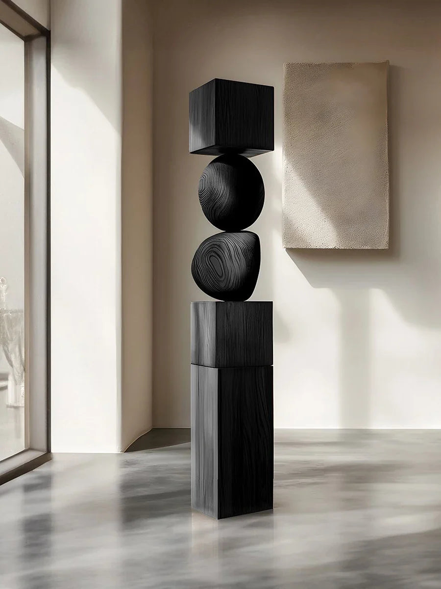 Stacked Geometric Wood Floor Sculpture