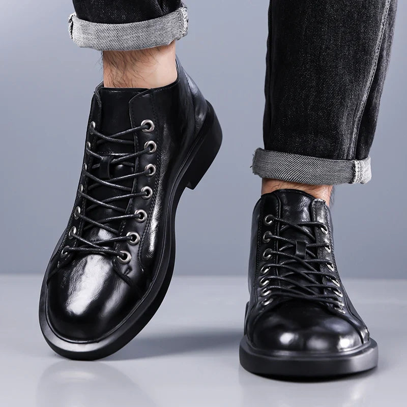 The Beckett — High-Top Lace-Up Boot in Tumbled Leather