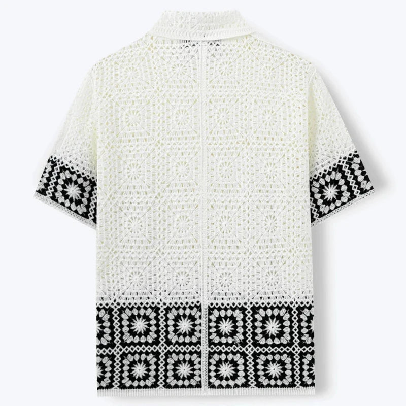 Geometric Openwork Knit Shirt