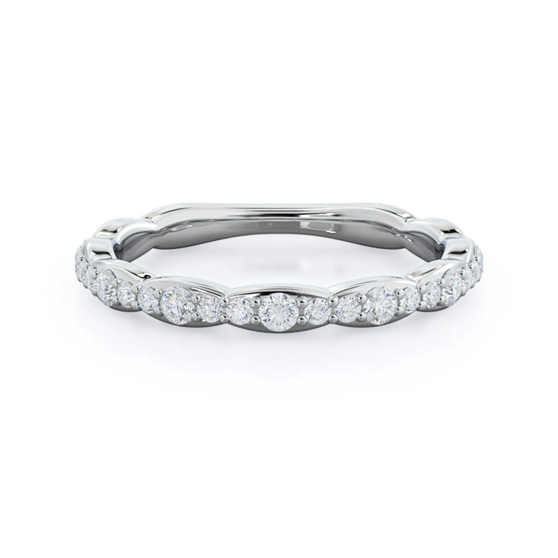 Scalloped Edges Moissanite Pave Half Eternity Wedding Band