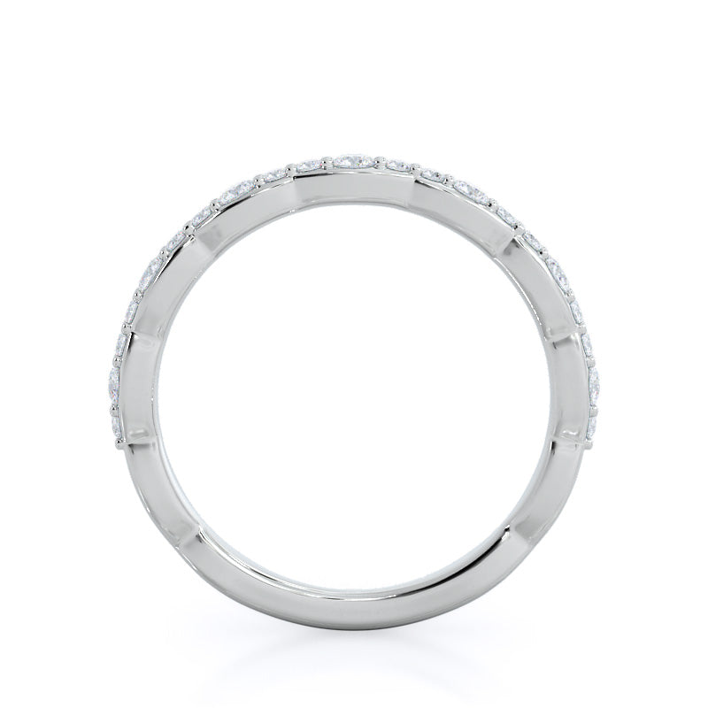 Scalloped Edges Moissanite Pave Half Eternity Wedding Band