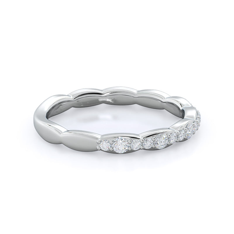Scalloped Edges Moissanite Pave Half Eternity Wedding Band