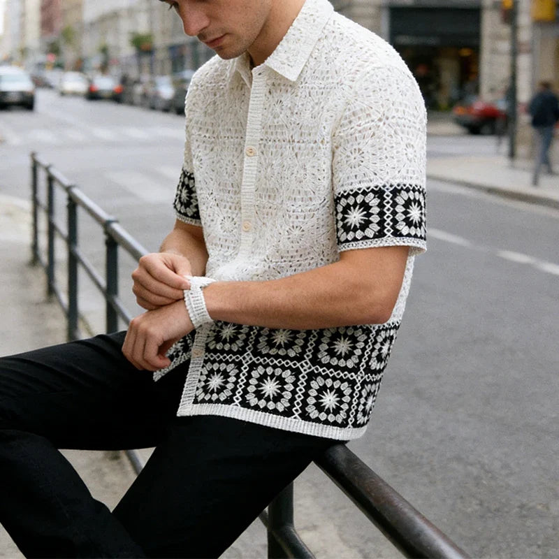 Geometric Openwork Knit Shirt