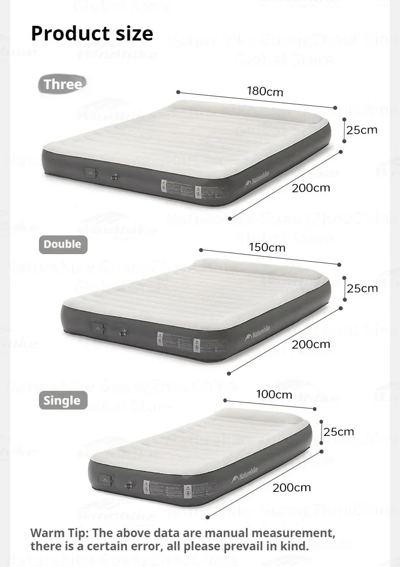 Naturehike Inflatable Bed With Build-in Air Pump Portable Lightweight 1-3 Persons Camping Luxury Sleeping Bed PVC Inflatable Thicken Pad Travel