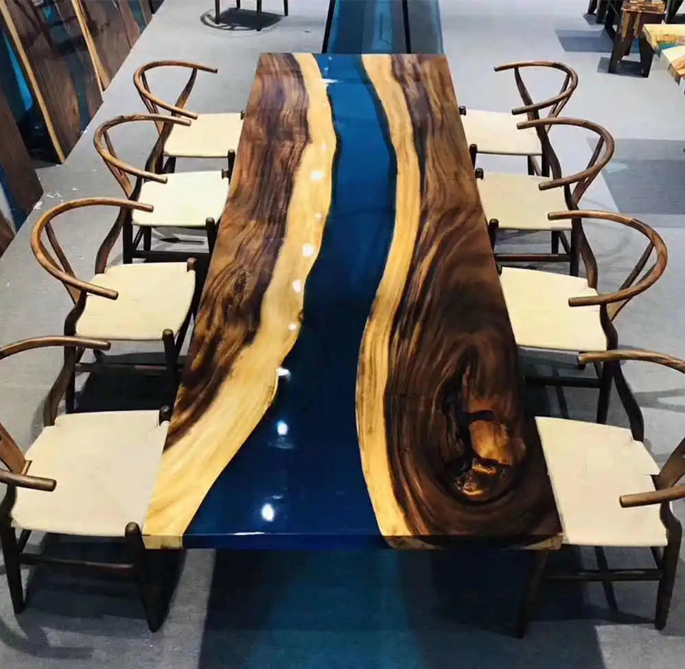 Live-Edge Walnut Epoxy River Dining Table