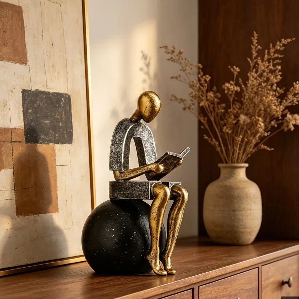 Abstract Seated Figure Resin Sculpture